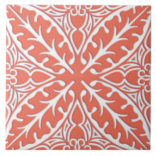 Moroccan tiles - coral orange and white