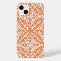 Moroccan tiles - coral orange and white