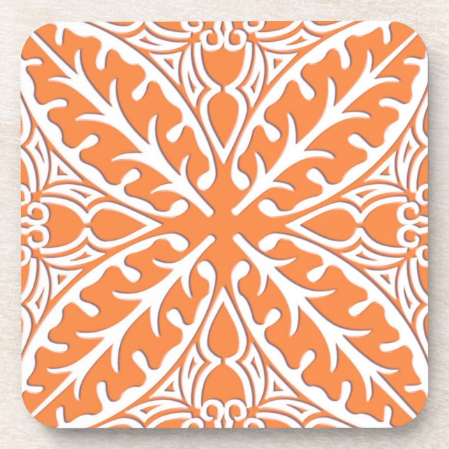 Moroccan tiles - coral orange and white coaster (Front)