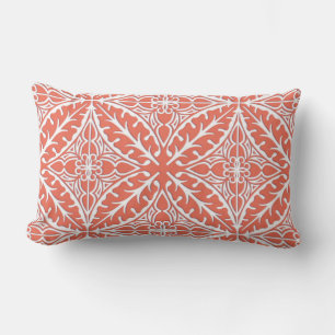 Moroccan tiles - coral orange and white lumbar cushion