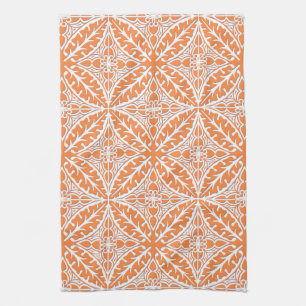 Moroccan tiles - coral orange and white tea towel