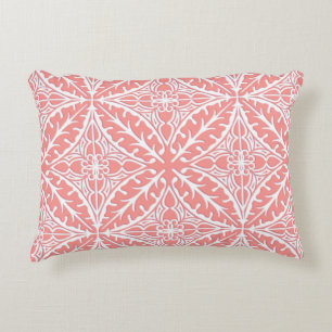Moroccan tiles - coral pink and white decorative cushion