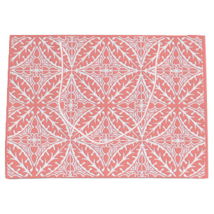 Moroccan tiles - coral pink and white large gift bag