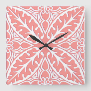 Moroccan tiles - coral pink and white square wall clock