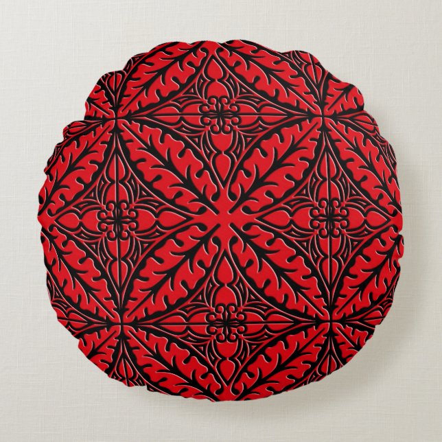 Moroccan tiles - dark red and black round cushion (Front)