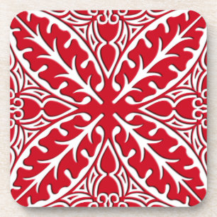 Moroccan tiles - dark red and white coaster