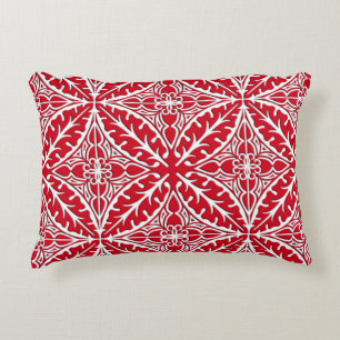Moroccan tiles - dark red and white decorative cushion