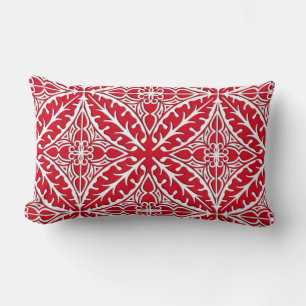 Moroccan tiles - dark red and white lumbar cushion