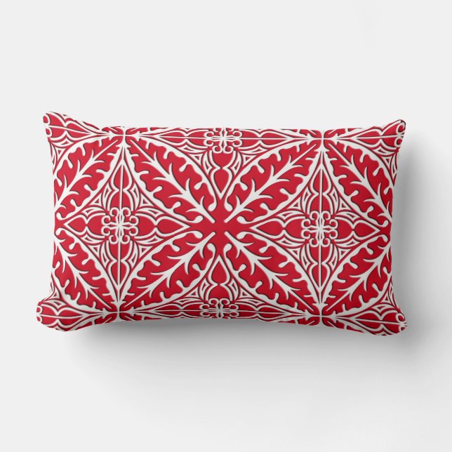 Moroccan tiles - dark red and white lumbar cushion (Front)