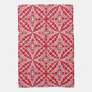 Moroccan tiles - dark red and white tea towel