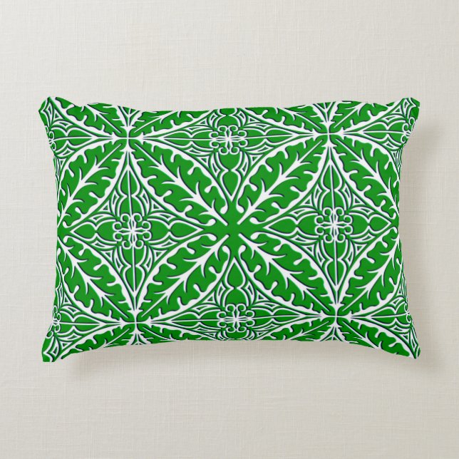 Moroccan tiles - emerald green and white decorative cushion (Front)