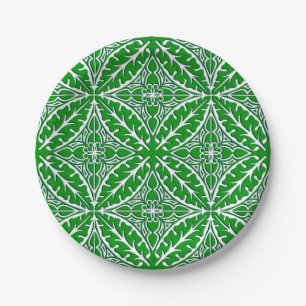 Moroccan tiles - emerald green and white paper plate