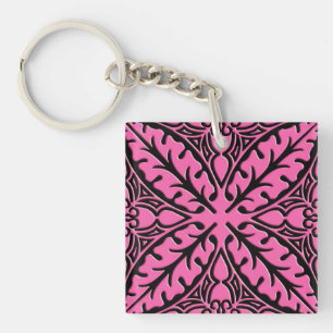 Moroccan tiles - fuchsia pink and black key ring