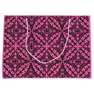 Moroccan tiles - fuchsia pink and black large gift bag