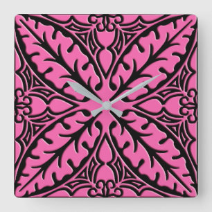 Moroccan tiles - fuchsia pink and black square wall clock
