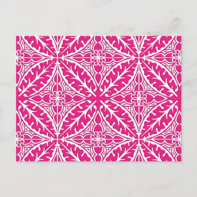 Moroccan tiles - fuchsia pink and white postcard (Front)