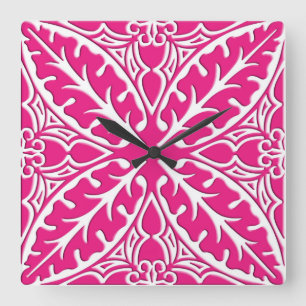Moroccan tiles - fuchsia pink and white square wall clock