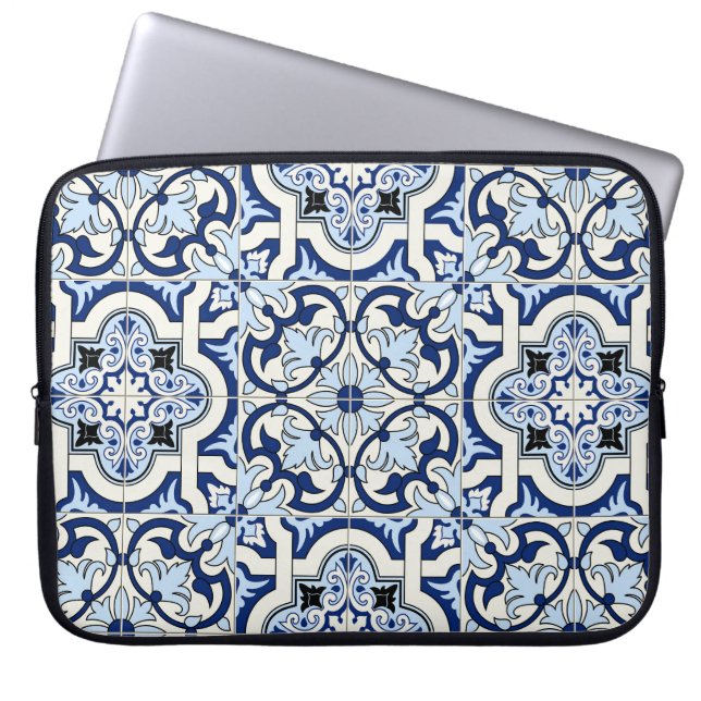 Moroccan Tiles: Gorgeous Blue Patterns. Laptop Sleeve (Front)