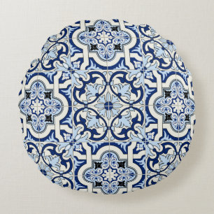 Moroccan Tiles: Gorgeous Blue Patterns. Round Cushion