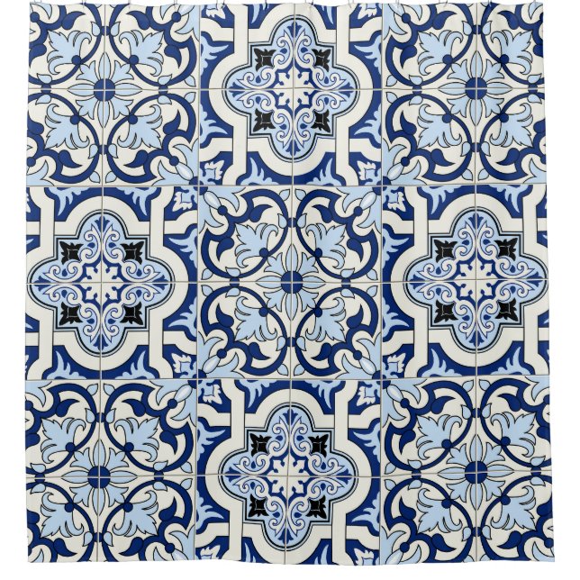 Moroccan Tiles: Gorgeous Blue Patterns. Shower Curtain (Front)