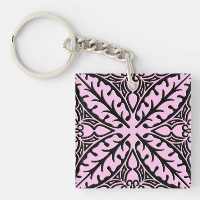 Moroccan tiles - ice pink and black key ring (Front)