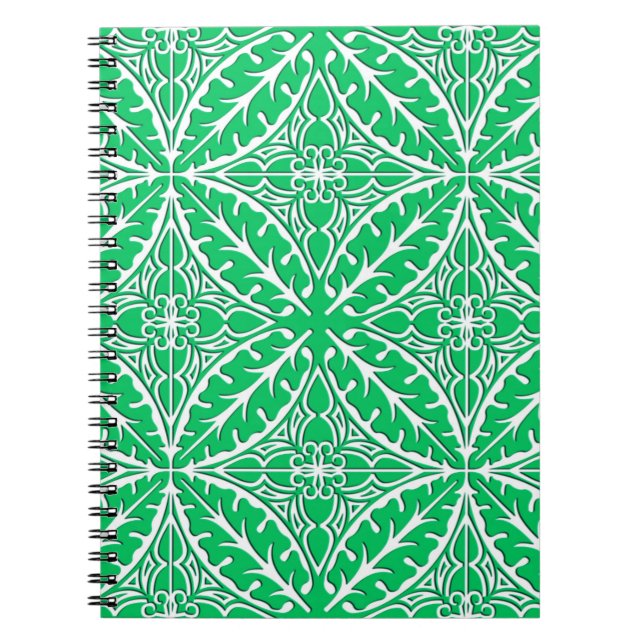 Moroccan tiles - jade green and white spiral notebook (Front)