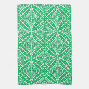 Moroccan tiles - jade green and white tea towel