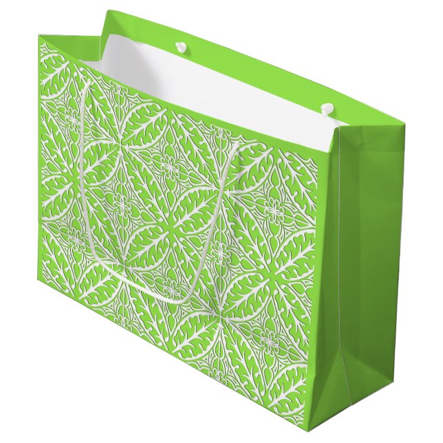 Moroccan tiles - lime green and white large gift bag (Front Angled)