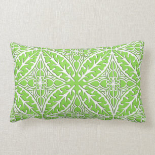 Moroccan tiles - lime green and white lumbar cushion