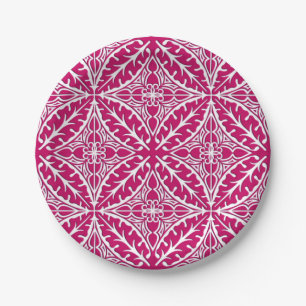 Moroccan tiles - magenta and white paper plate