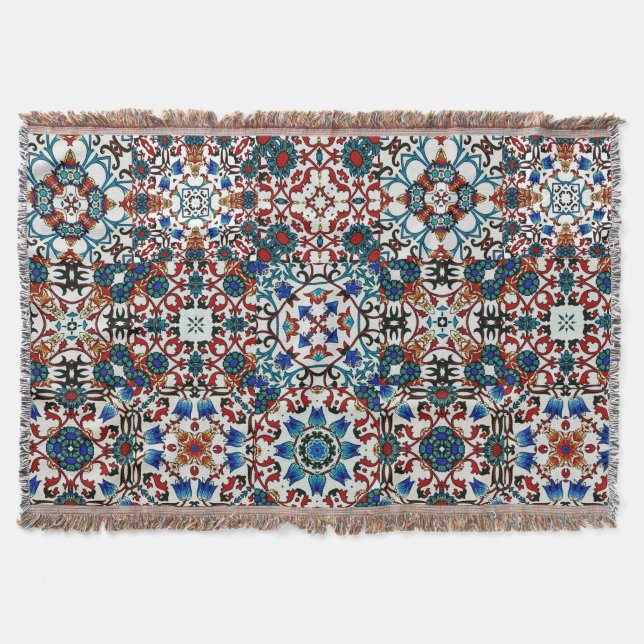 Moroccan tiles,mosaic,colourful art throw blanket (Front)