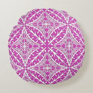 Moroccan tiles - orchid and white round cushion