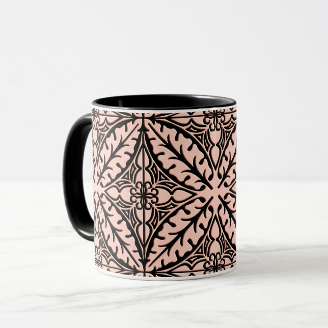 Moroccan tiles - peach pink and black mug (Front Left)