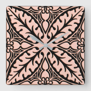 Moroccan tiles - peach pink and black square wall clock