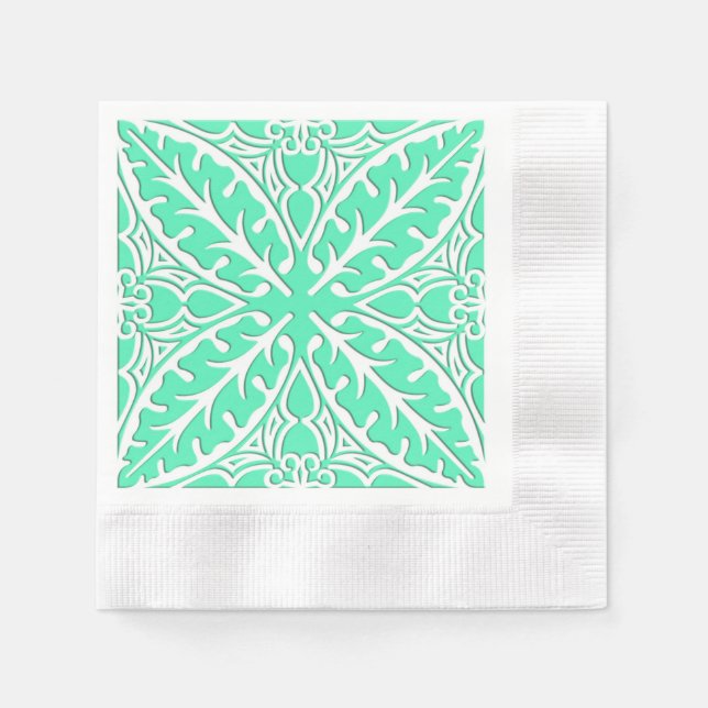 Moroccan tiles - robin's egg blue and white napkin (Front)