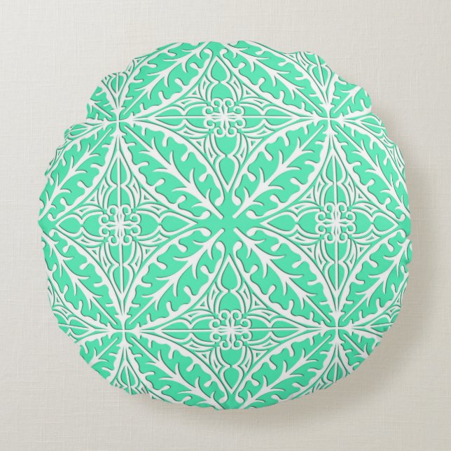 Moroccan tiles - robin's egg blue and white round cushion (Front)