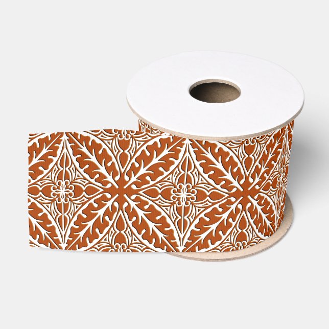 Moroccan tiles - rust brown and white grosgrain ribbon (Spool)