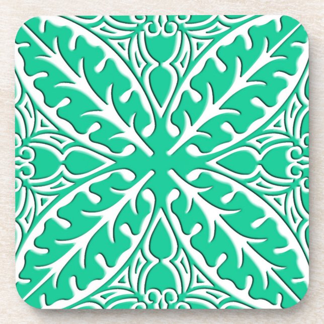 Moroccan tiles - turquoise and white coaster (Front)