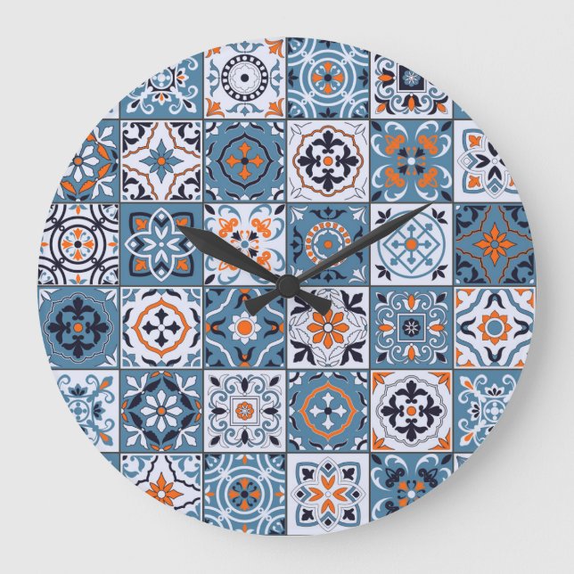 Moroccan Tiles: Vintage Seamless Elegance Large Clock (Front)