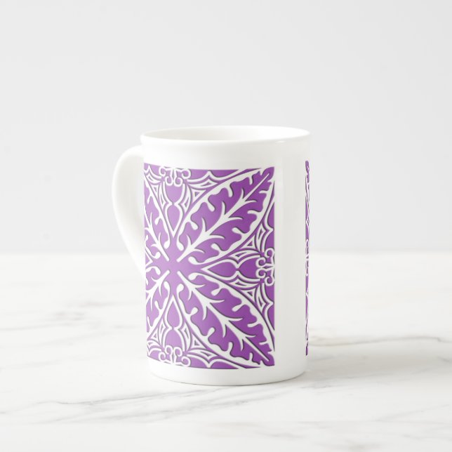 Moroccan tiles - violet and white bone china mug (Front Left)