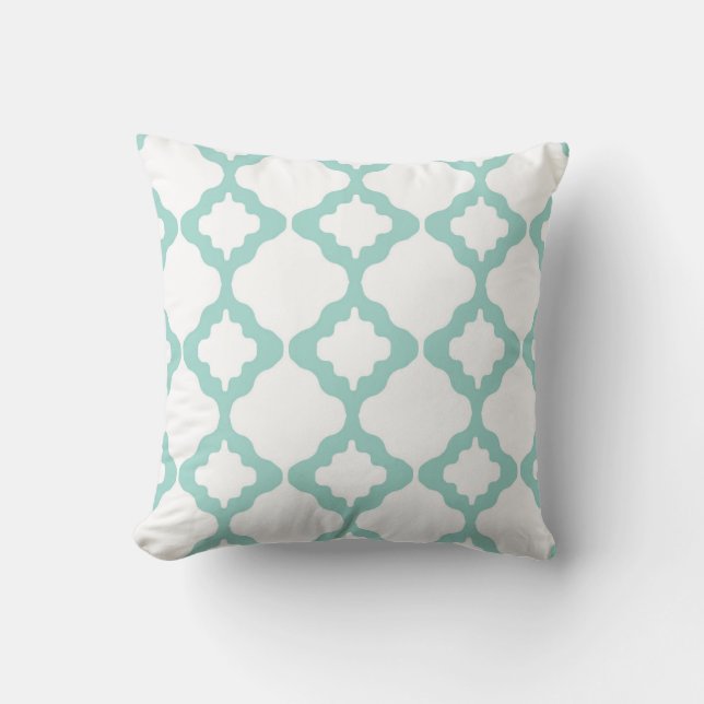 Moroccan Trellis Mint Green and White Throw Pillow (Front)