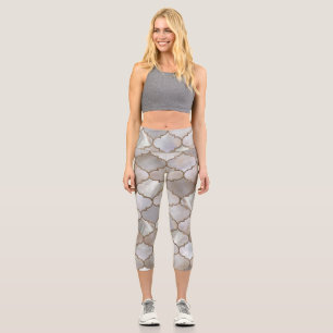 Moroccan trellis Pearl and Gold Capri Leggings