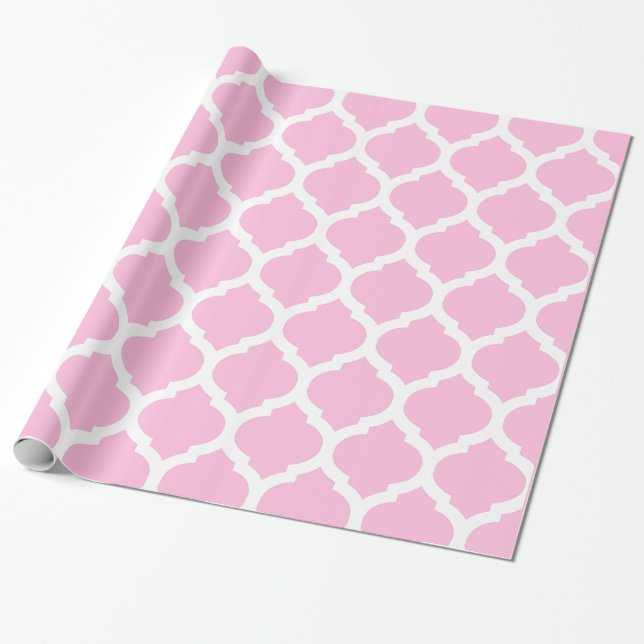 Moroccan trellis pink and white patterned wrap wrapping paper (Unrolled)