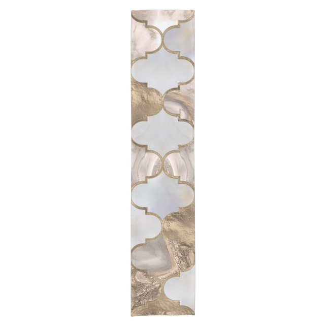 Moroccan trellis White marble and gold Short Table Runner (Front)