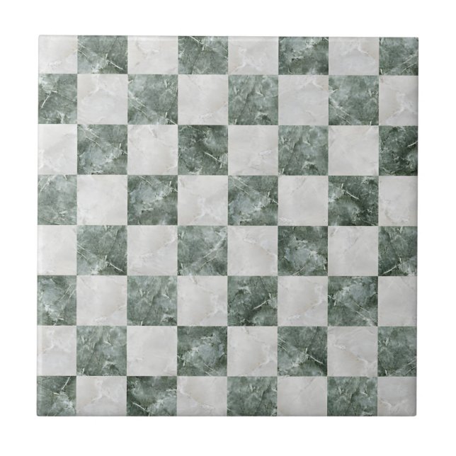 Moroccan trellis White marble and jade green Ceram Tile (Front)