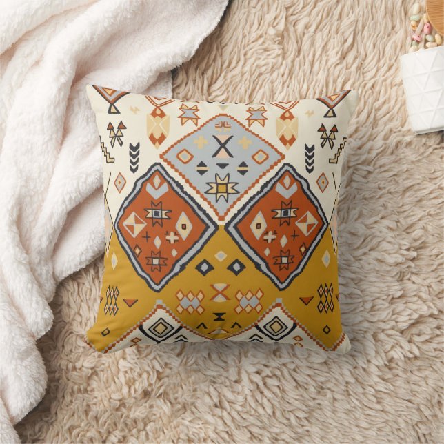 Moroccan Tribal Geometric Folk Art Pattern Cushion (Blanket)