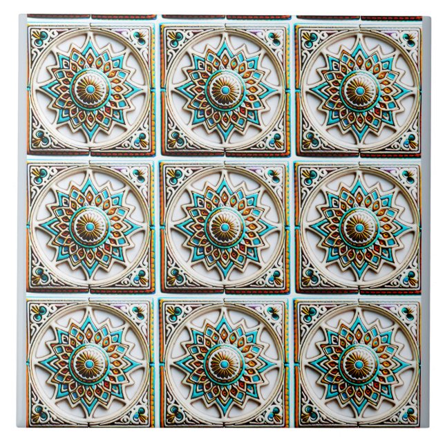 Moroccan Turquoise Mandala Inspired Tile (Front)