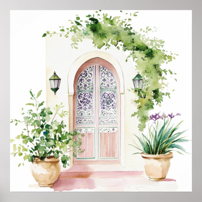  Moroccan Village Watercolor Boho Poster (Front)