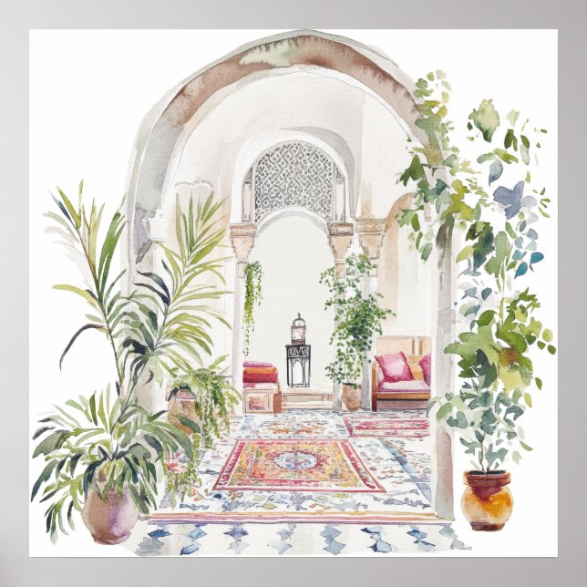  Moroccan Village Watercolor Boho Poster (Front)