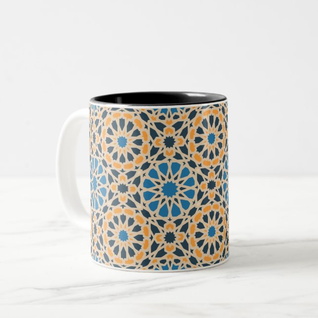 Moroccan Zellige Geometric Pattern Two-Tone Coffee Mug (Front Left)